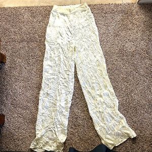 Cream textured satin wide leg trousers